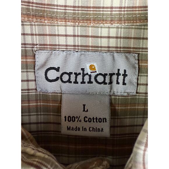 Carhartt Plaid Short Sleeve Button Down Shirt Twill Work Shirt Brown Mens Large‎ - Picture 4 of 8